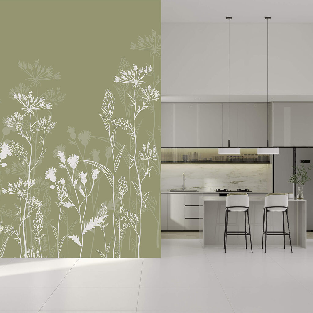 Delicadas siluetas florales sobre fondo verde Delicadas siluetas florales sobre fondo verde