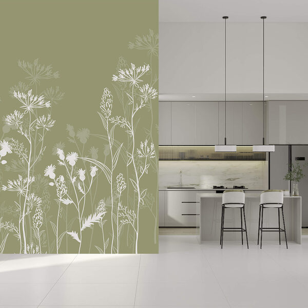 Delicadas siluetas florales sobre fondo verde Delicadas siluetas florales sobre fondo verde