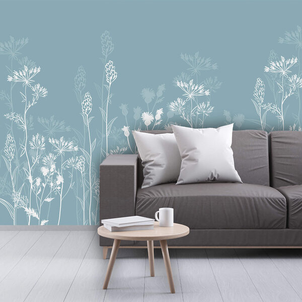 Flores blancas sobre fondo azul