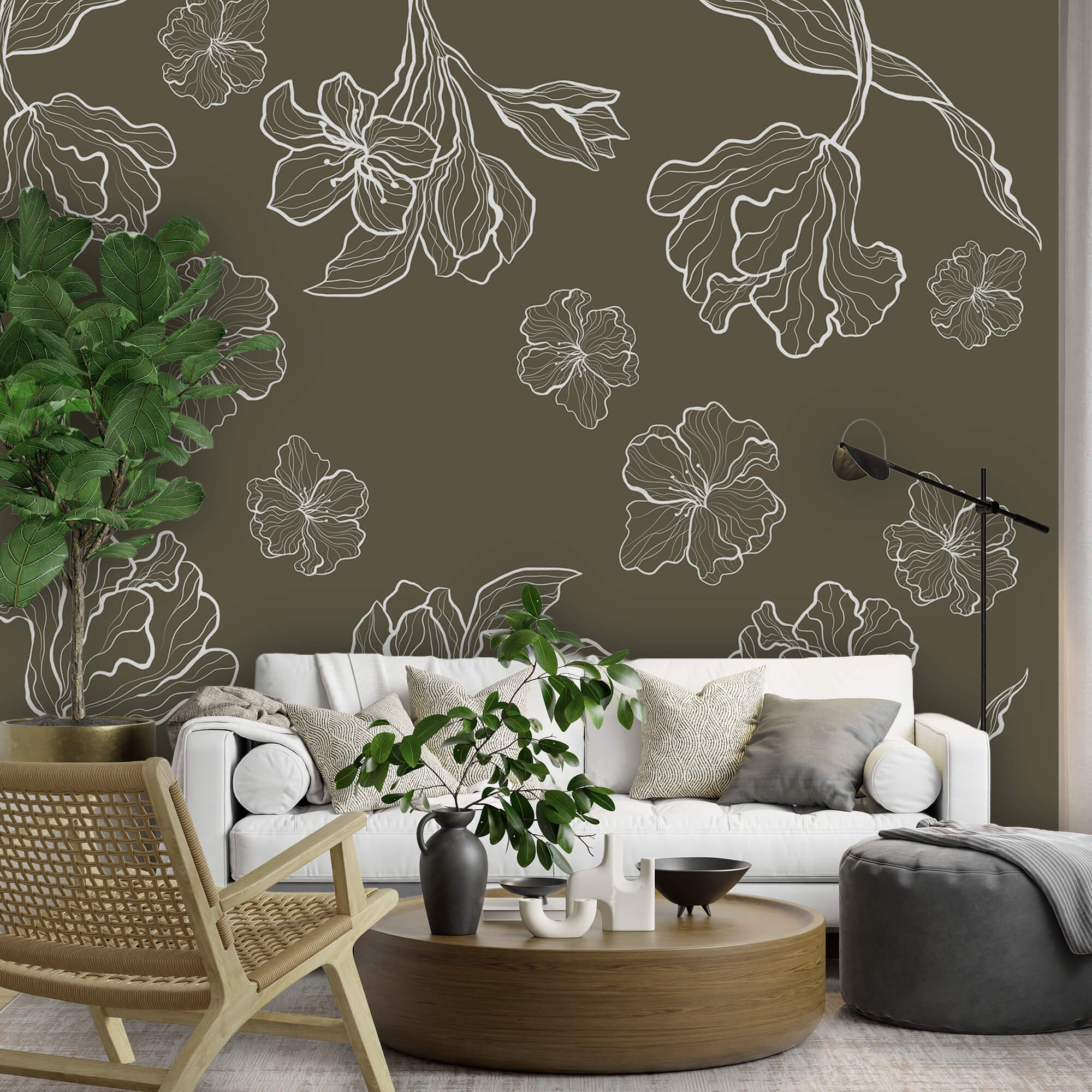 Diseño floral sobre fondo gris