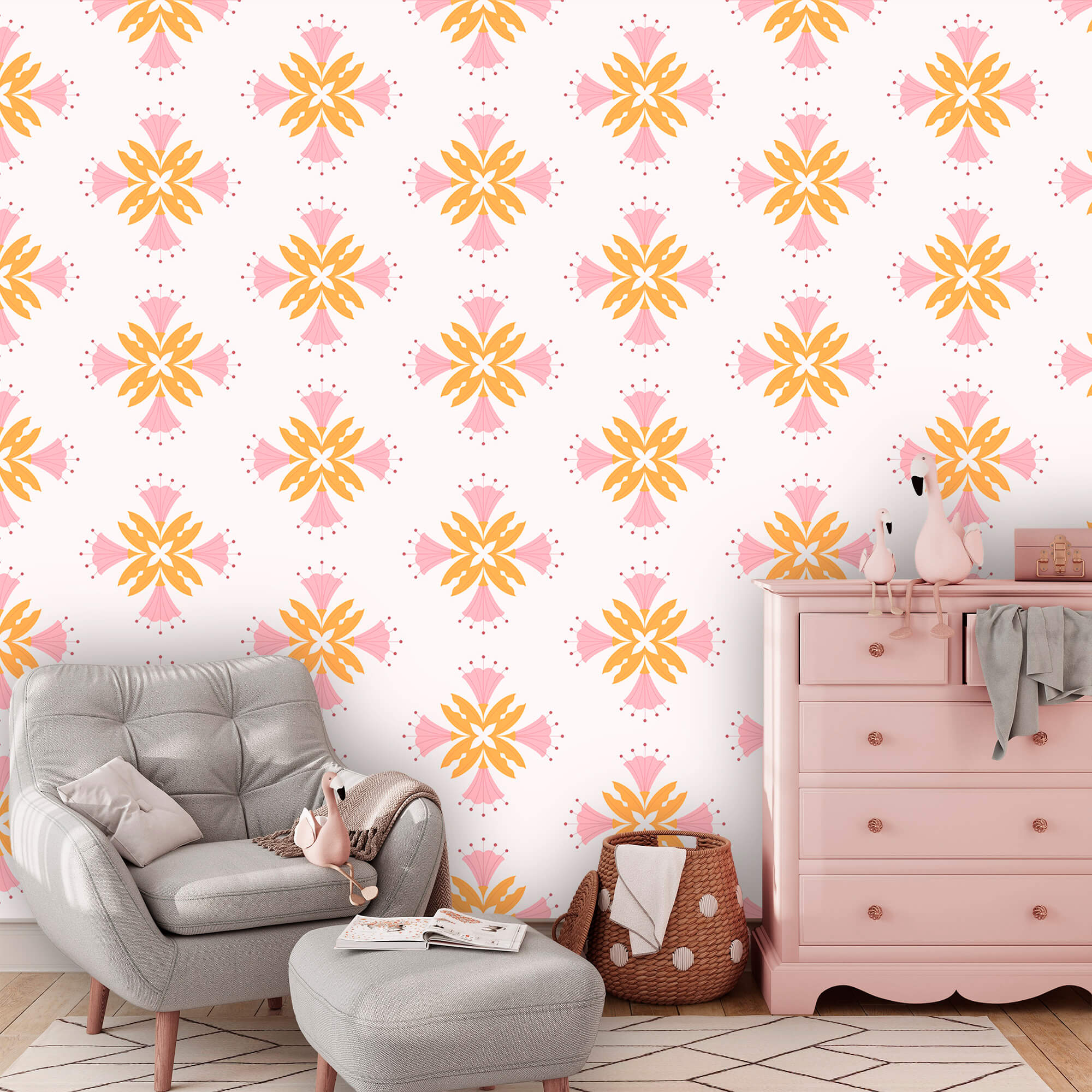 Diseño de flores rosas y naranjas