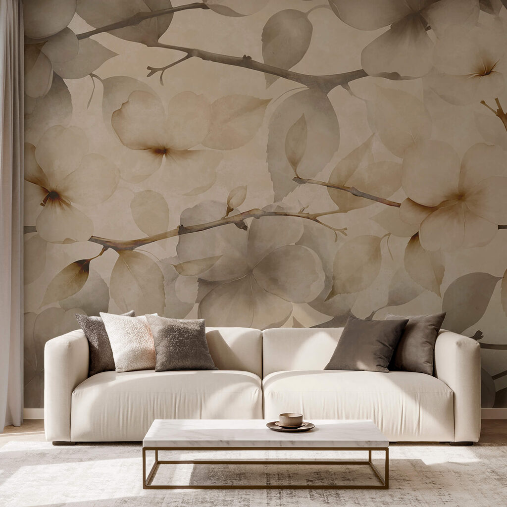 Motivos florales delicados sobre un fondo en tonos apagados