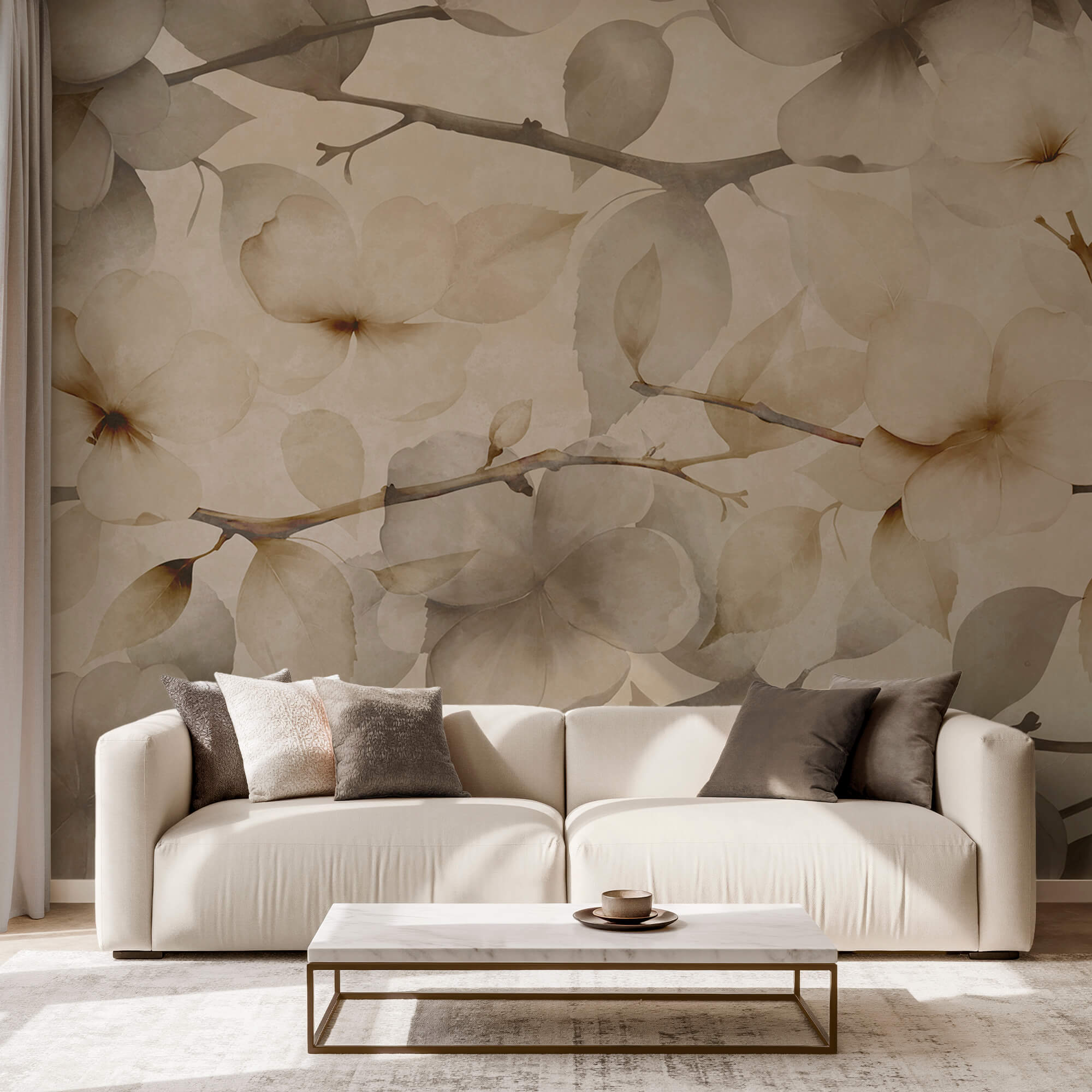 Motivos florales delicados sobre un fondo en tonos apagados