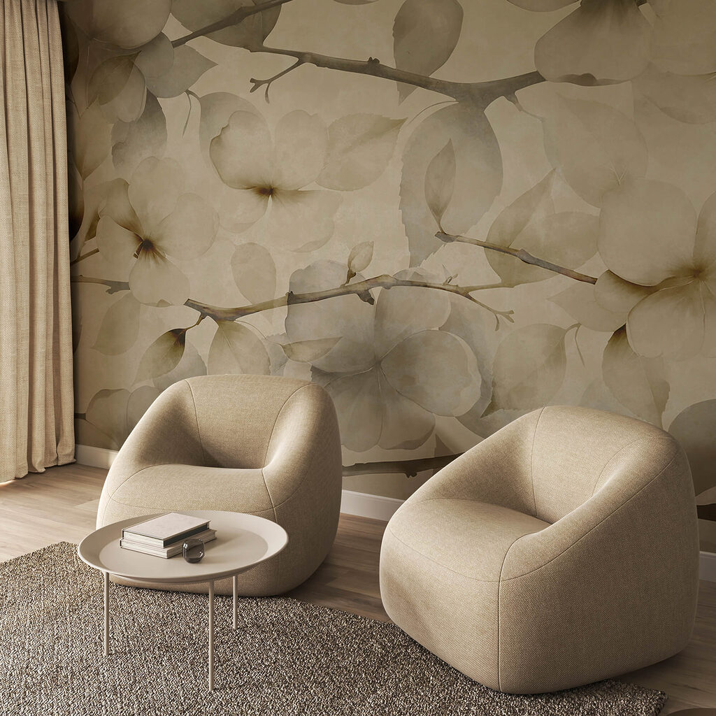 Motivos florales delicados sobre un fondo en tonos apagados