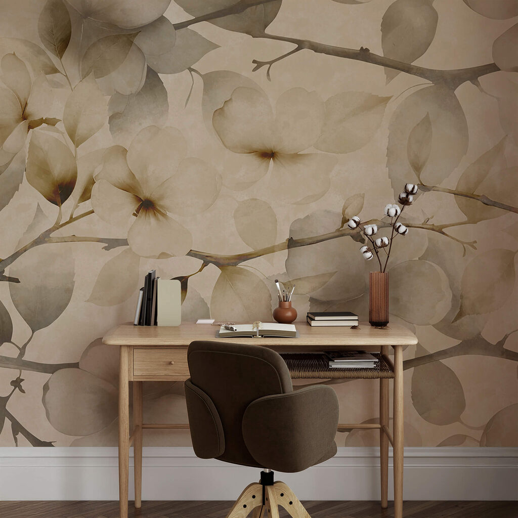 Motivos florales delicados sobre un fondo en tonos apagados