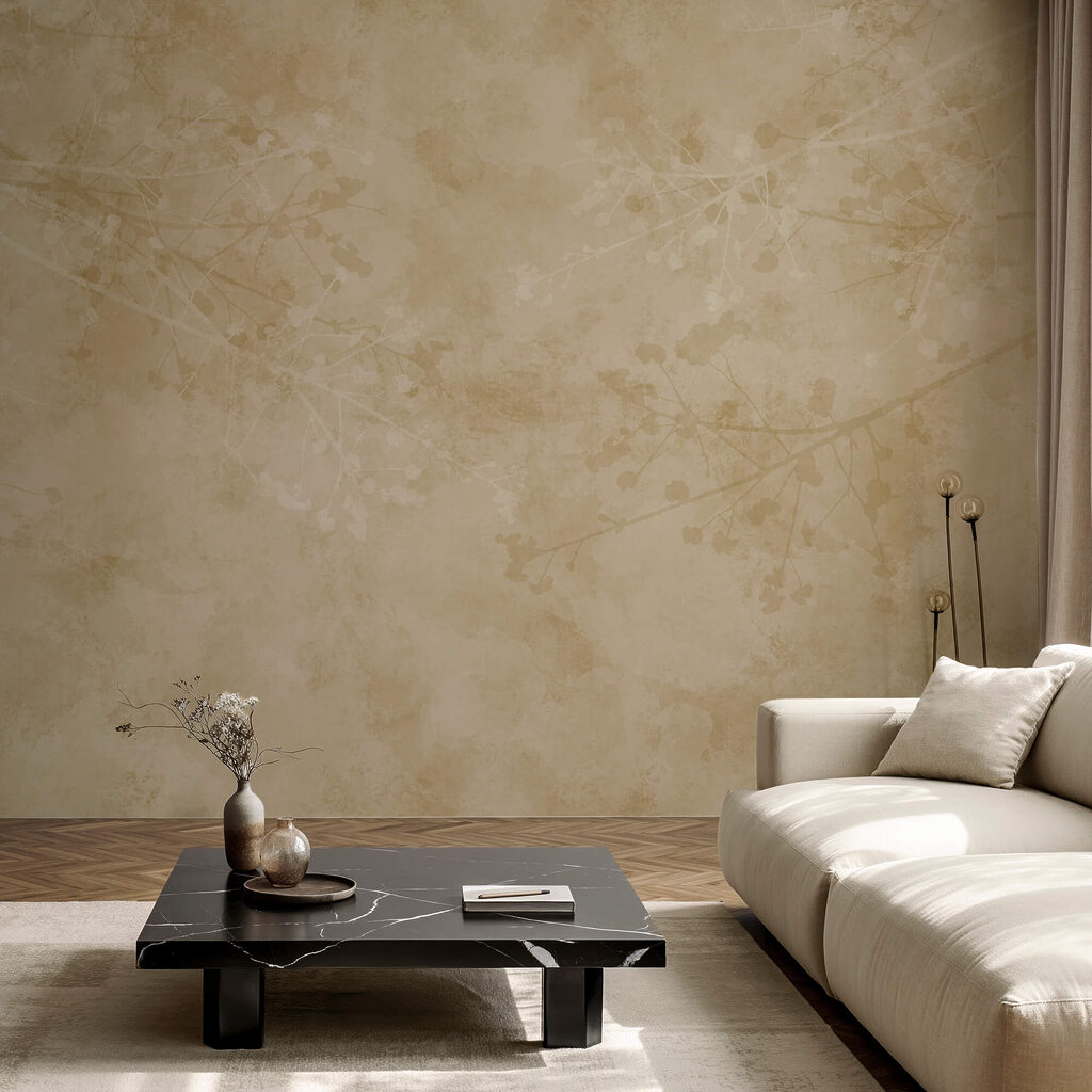 Fondo beige con ramas y hojas
