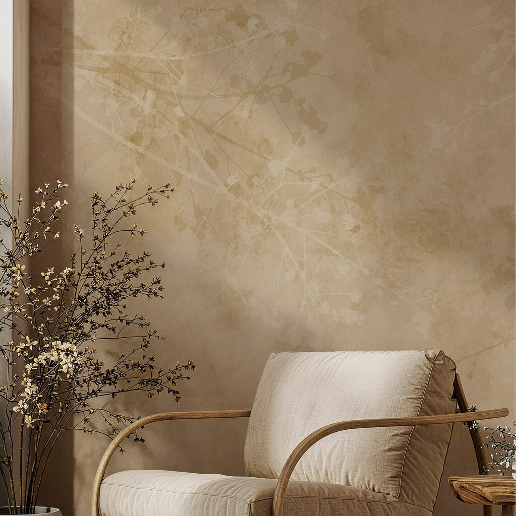 Fondo beige con ramas y hojas