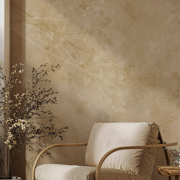 Fondo beige con ramas y hojas