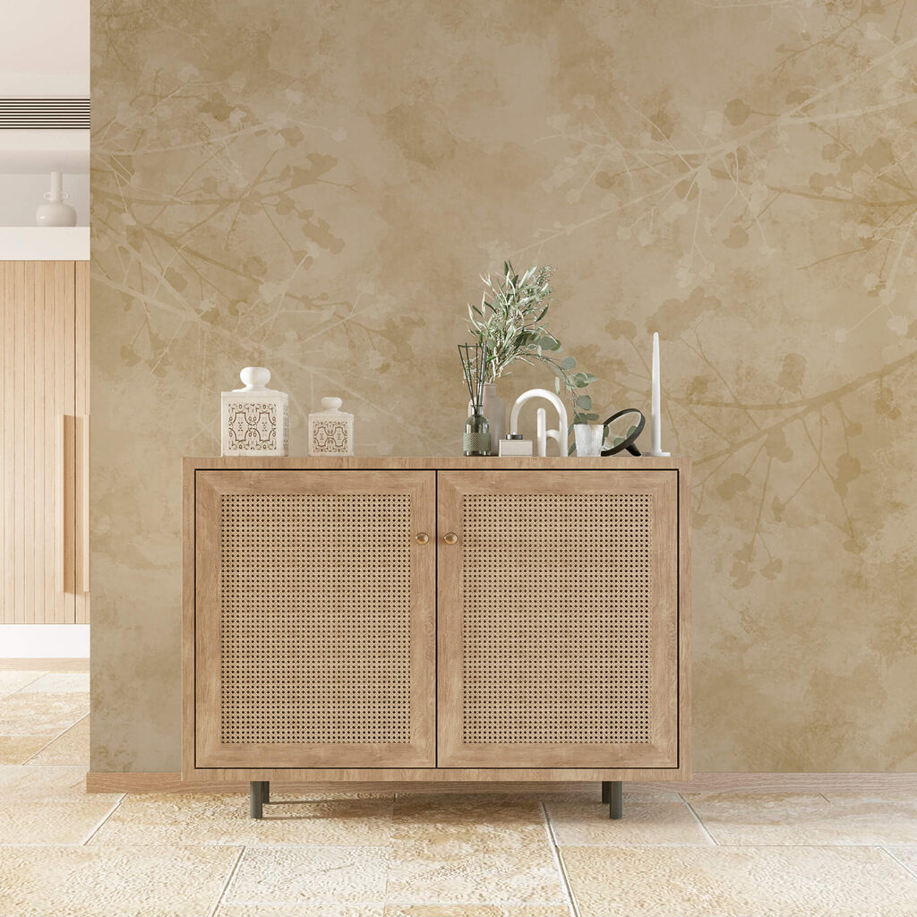 Fondo beige con ramas y hojas