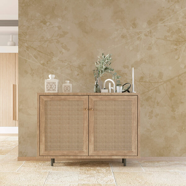 Fondo beige con ramas y hojas