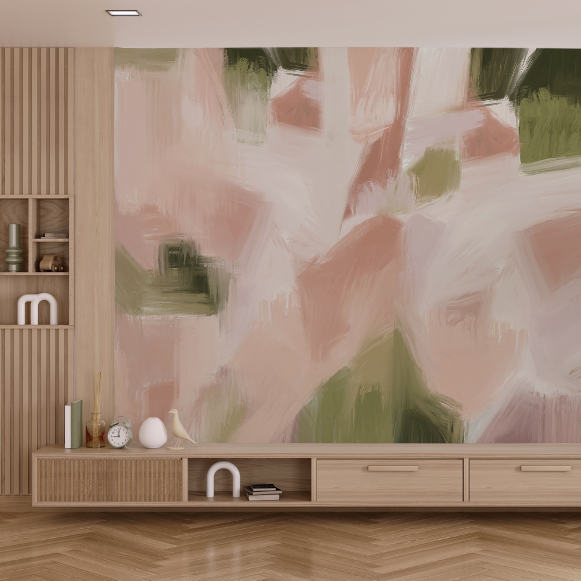 Cuadro con fondo rosa y verde