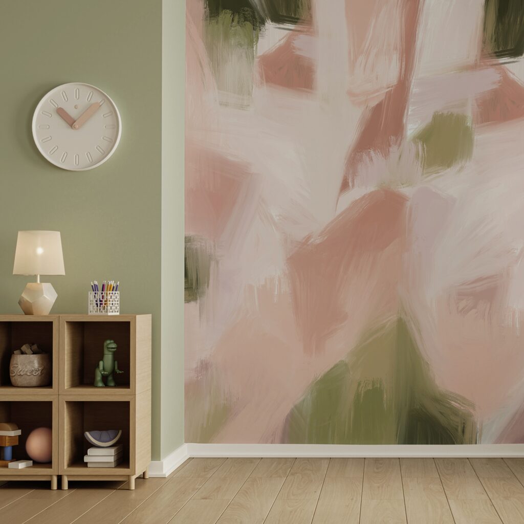 Cuadro con fondo rosa y verde