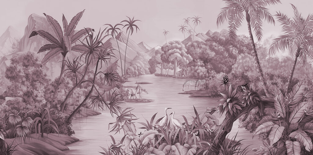 A river with zebras and mountains