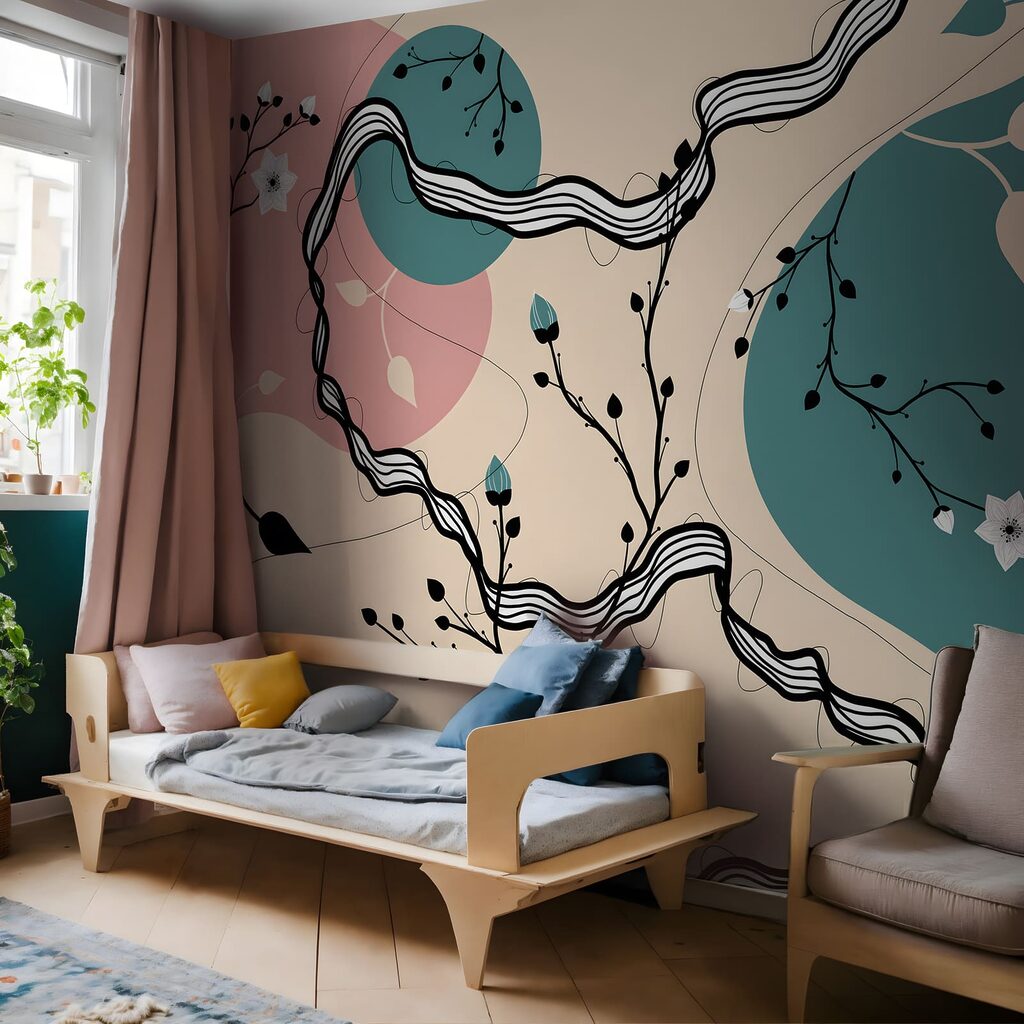 Dibujo de un árbol con flores y hojas