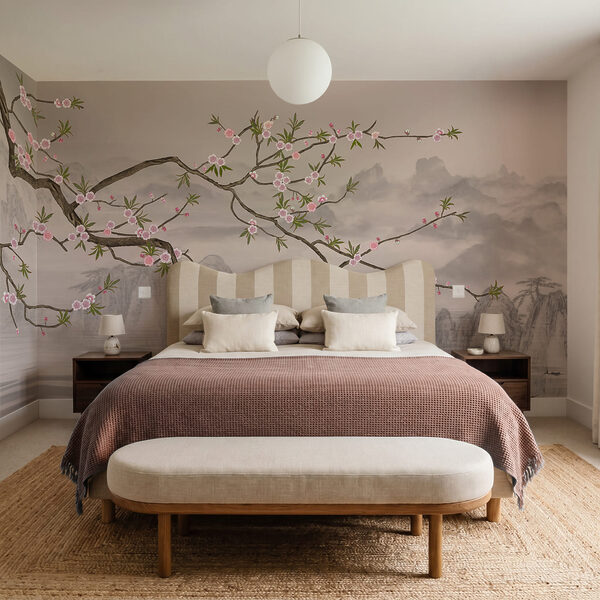 Rama de árbol con flores rosas Rama de árbol con flores rosas