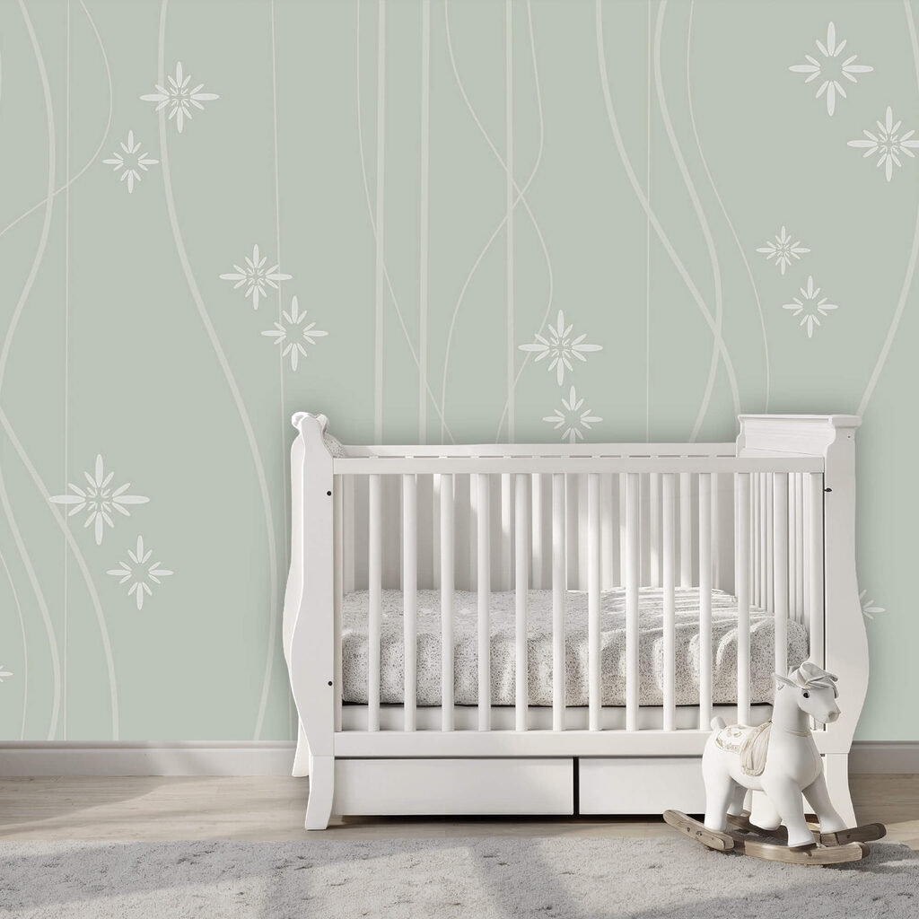 Papel pintado con flores blancas y líneas Papel pintado con flores blancas y líneas