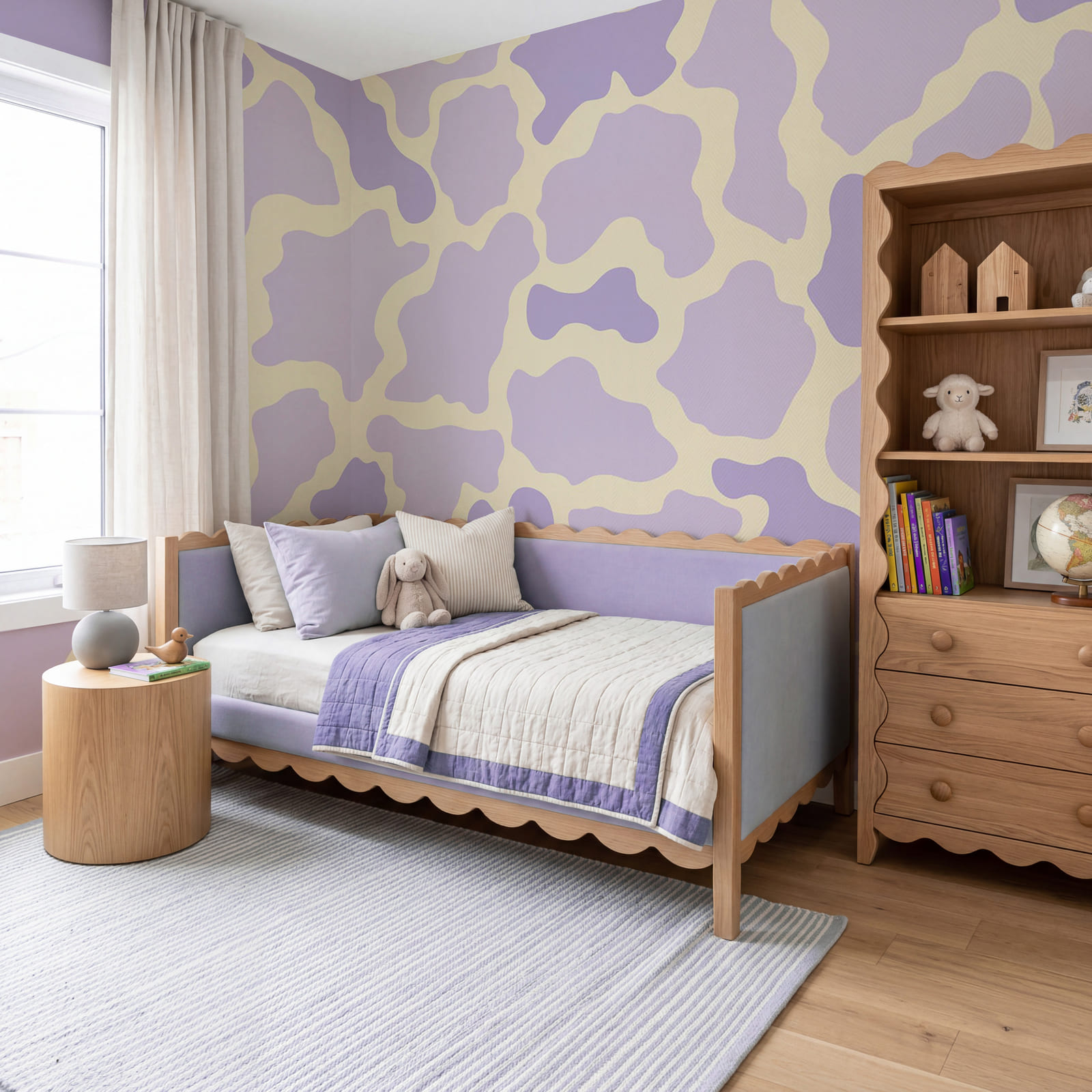 Estampado de vacas en morado y amarillo
