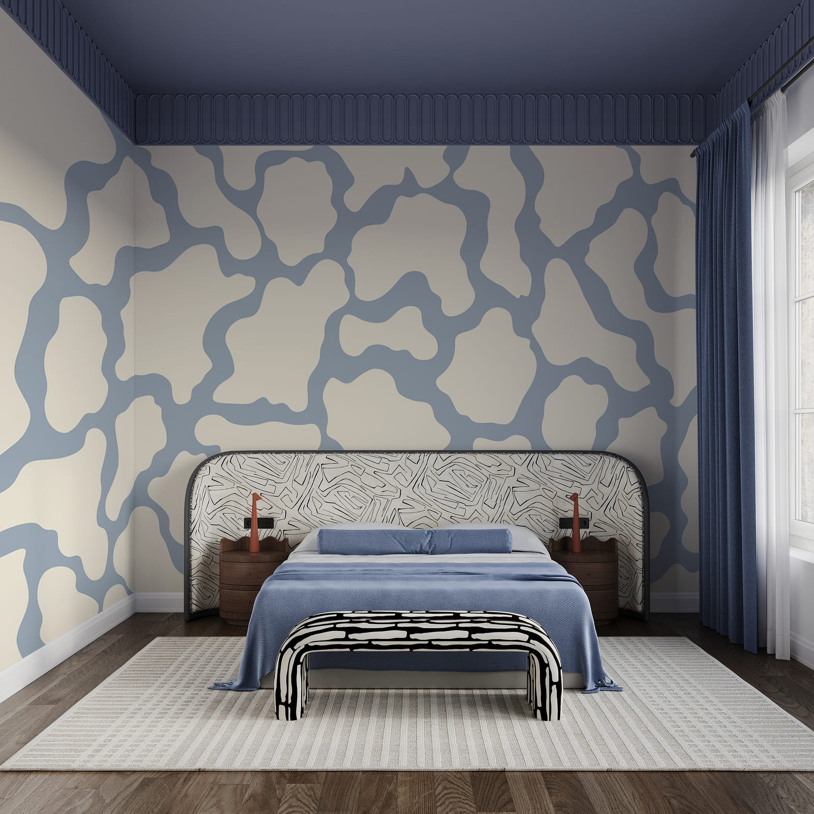Diseño azul y blanco