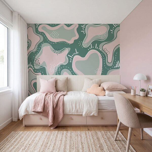 Conjunto de formas rosas y blancas