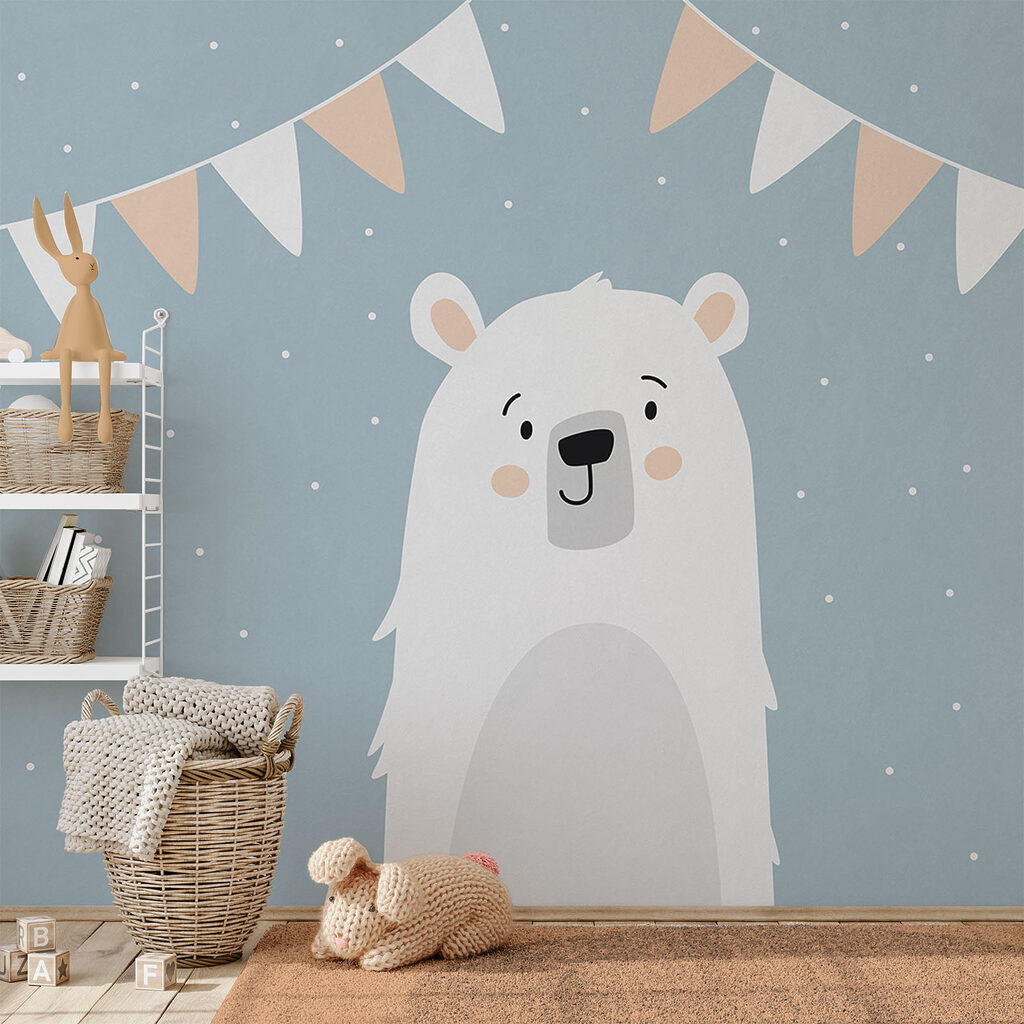 Oso polar sobre fondo azul