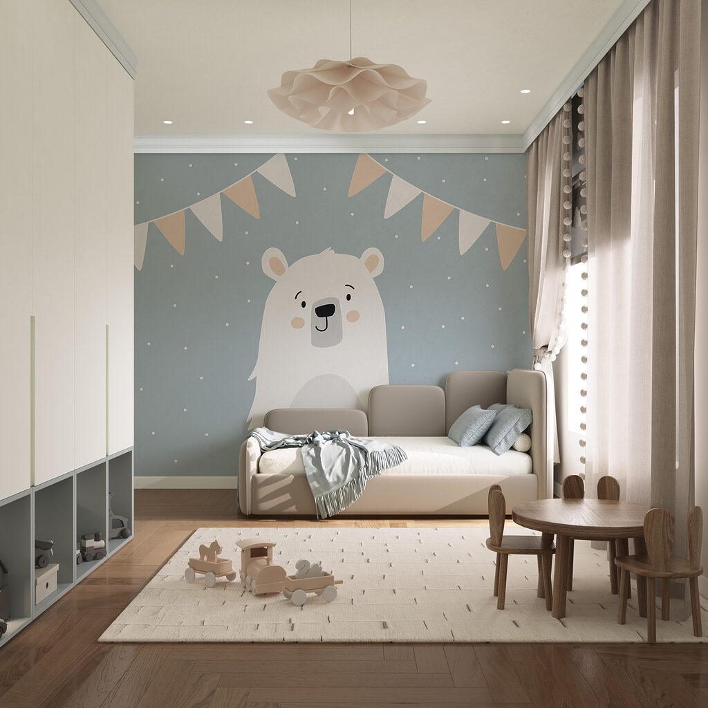 Oso polar sobre fondo azul