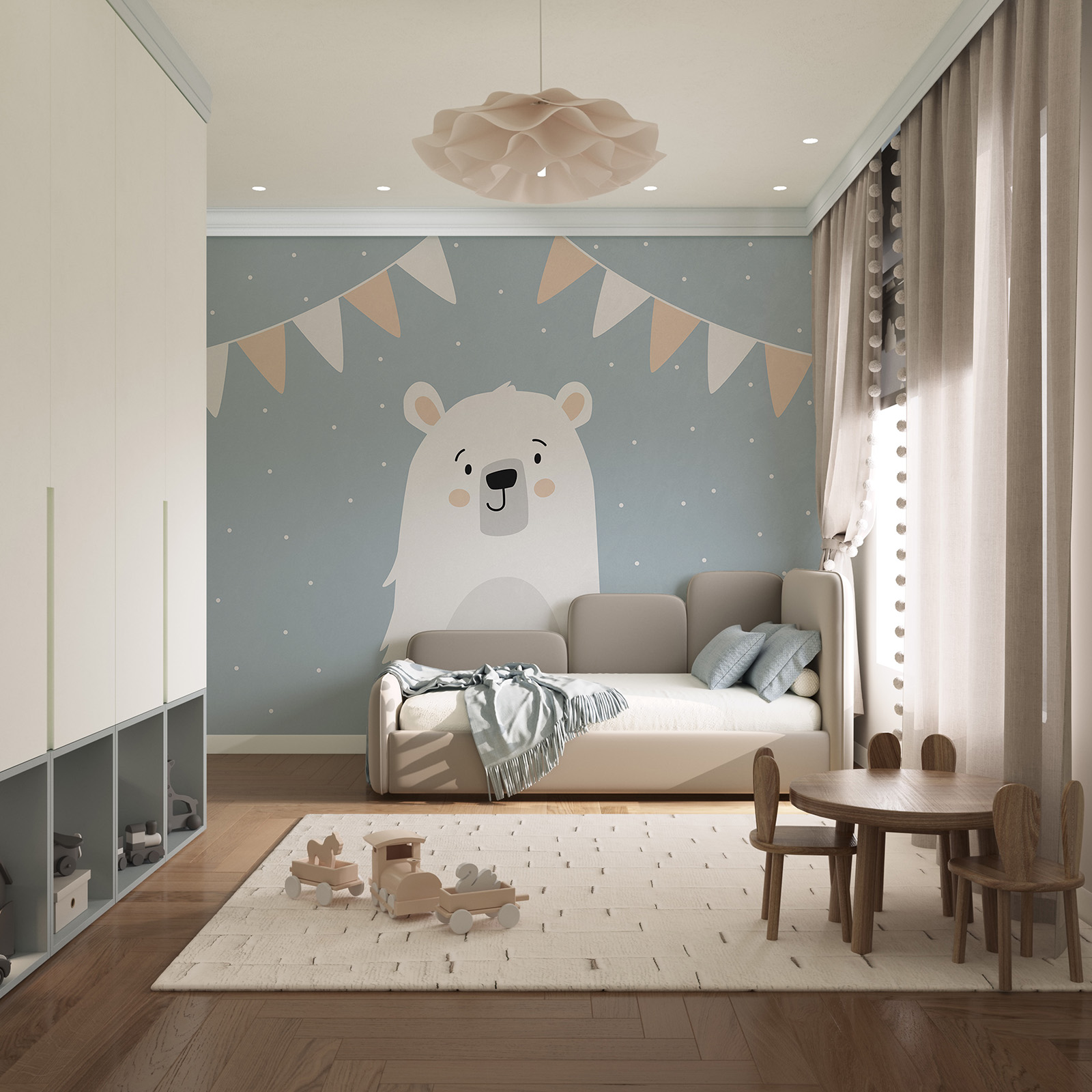 Oso polar sobre fondo azul
