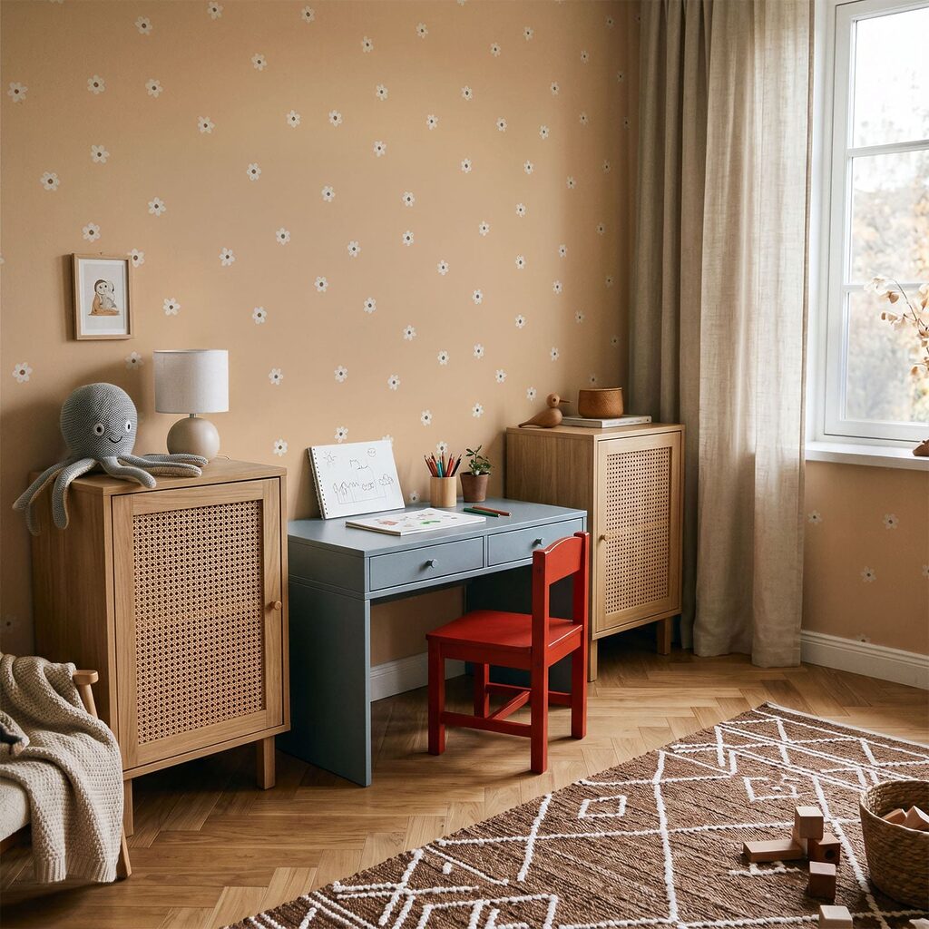 Diseño de pequeñas flores blancas sobre un fondo beige