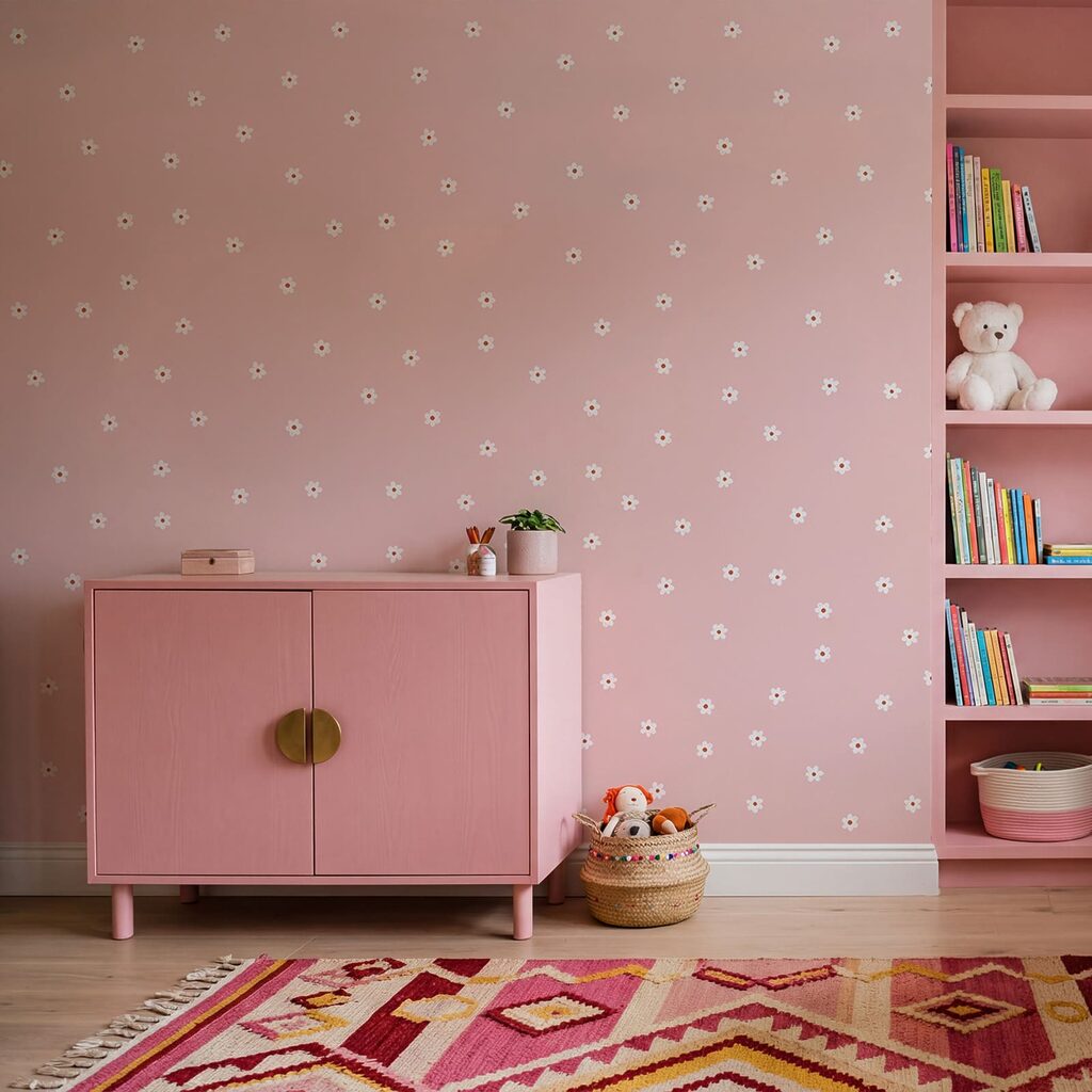 Fondo rosa con flores blancas