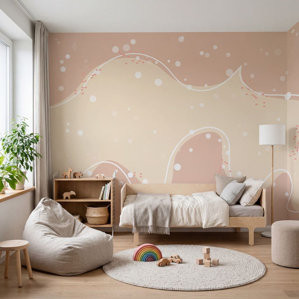 Fondo blanco y rosa con lunares