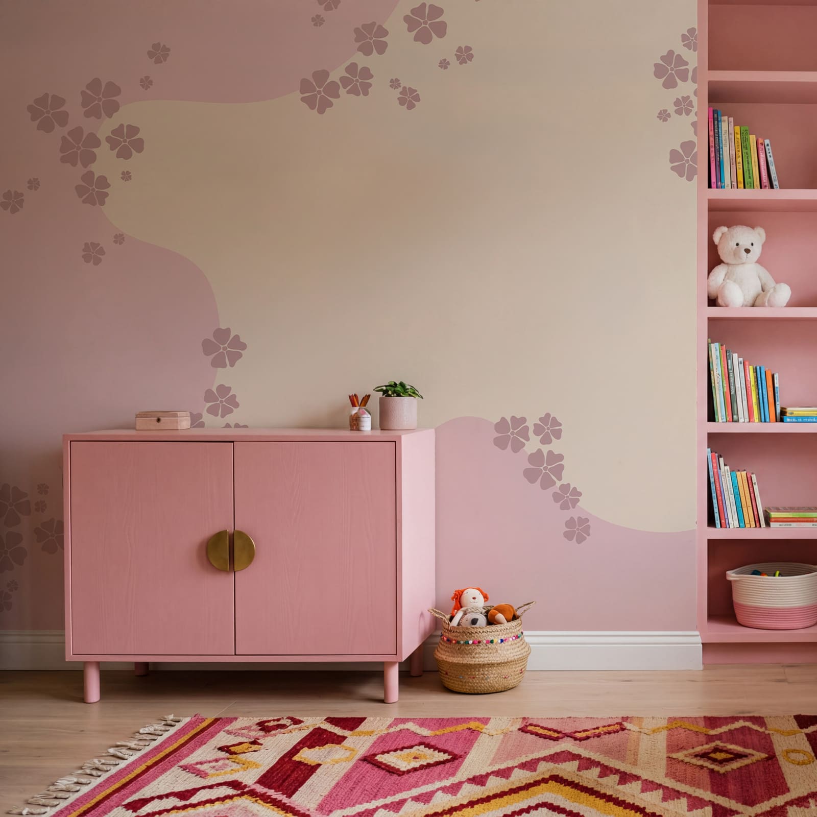 Fondo rosa y blanco con flores
