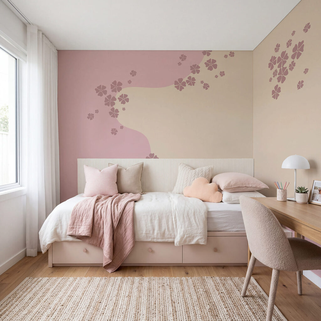 Fondo rosa y blanco con flores
