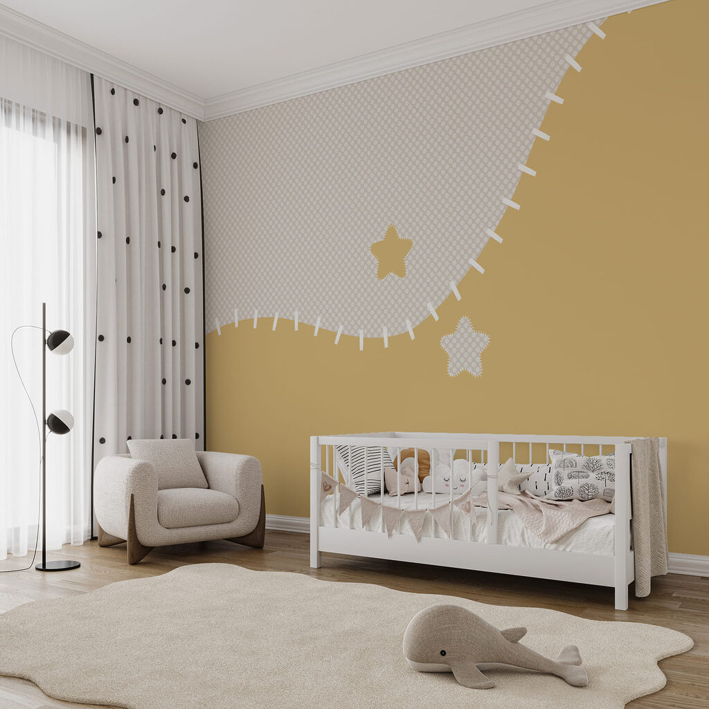 Tela blanca y amarilla con estrellas Tela blanca y amarilla con estrellas