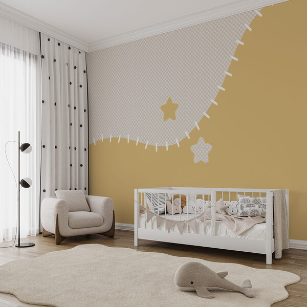 Tela blanca y amarilla con estrellas Tela blanca y amarilla con estrellas
