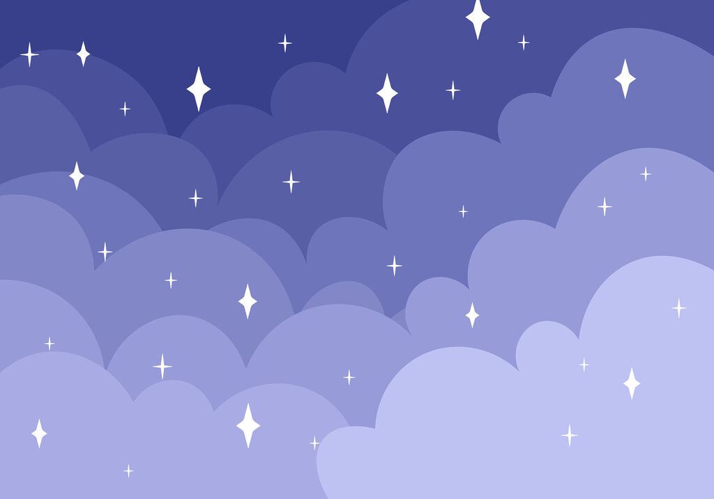 Blue sky with white clouds and stars