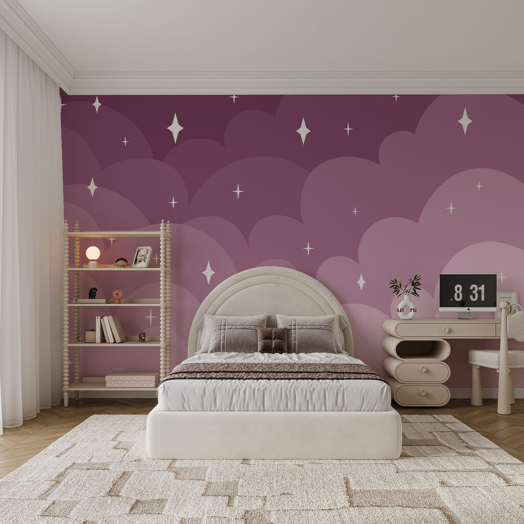 Nubes y estrellas moradas y rosas Nubes y estrellas moradas y rosas