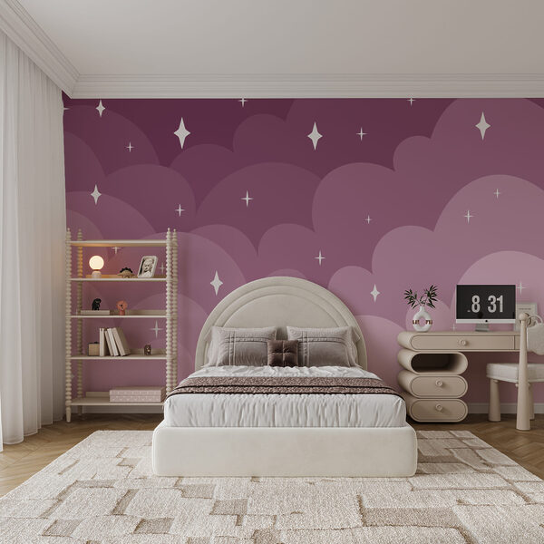 Nubes y estrellas moradas y rosas Nubes y estrellas moradas y rosas