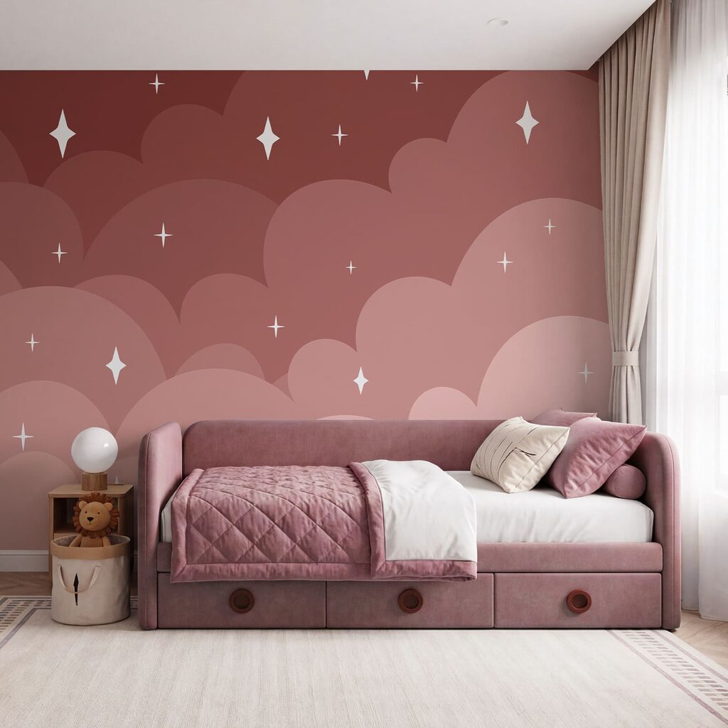 Nubes rosas y estrellas