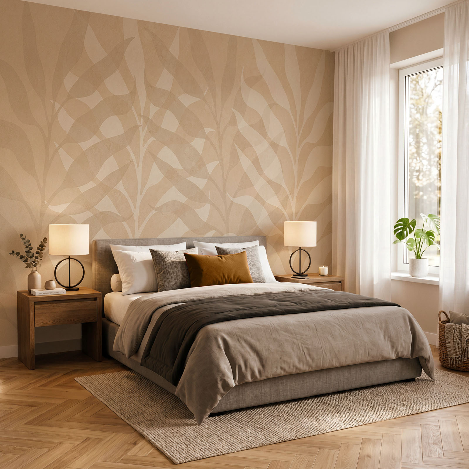 Diseño de hojas en blanco y beige