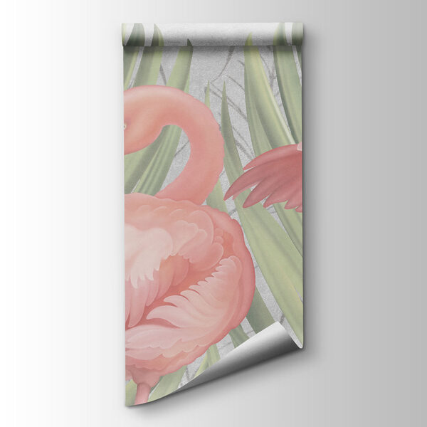 Group of pink flamingos with green leaves Group of pink flamingos with green leaves