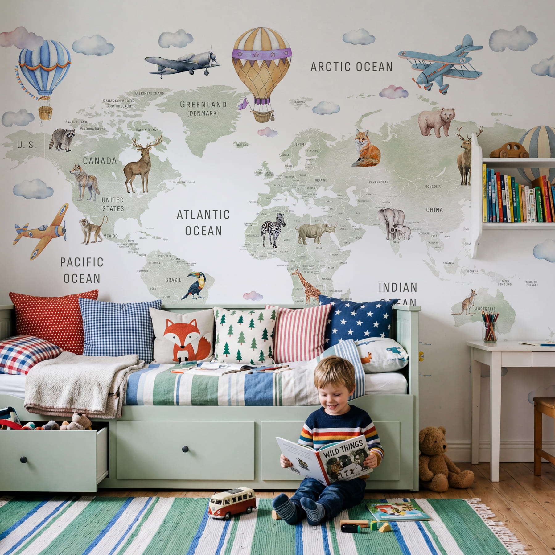 Mapa del mundo con animales y aves Mapa del mundo con animales y aves