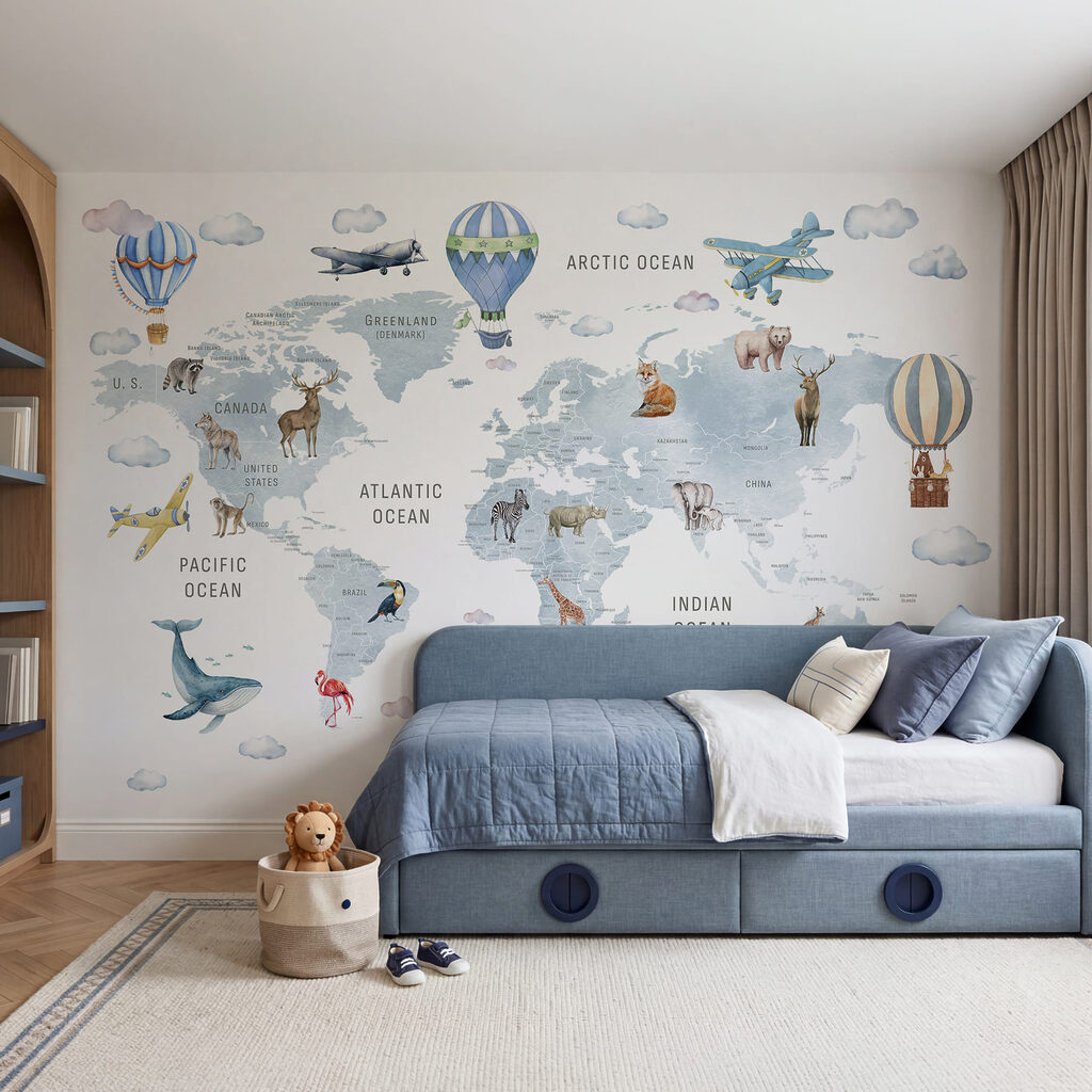 Mapa del mundo con animales y aves Mapa del mundo con animales y aves
