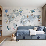 Fotomurales Mapa del mundo con animales y aves