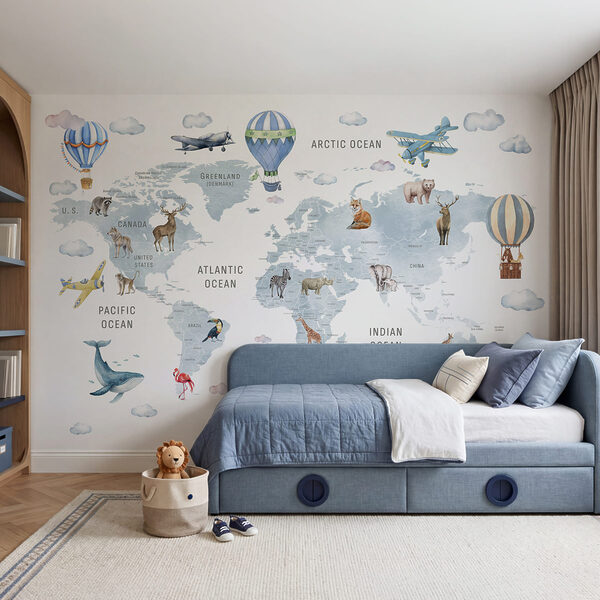 Mapa del mundo con animales y aves Mapa del mundo con animales y aves