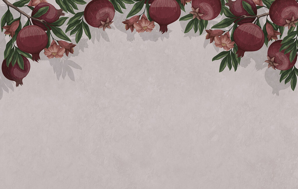 Wallpaper with a pattern of red fruits and flowers Wallpaper with a pattern of red fruits and flowers