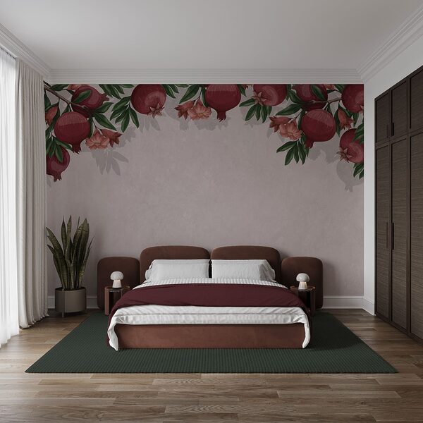 Papel pintado con un estampado de frutos rojos y flores Papel pintado con un estampado de frutos rojos y flores