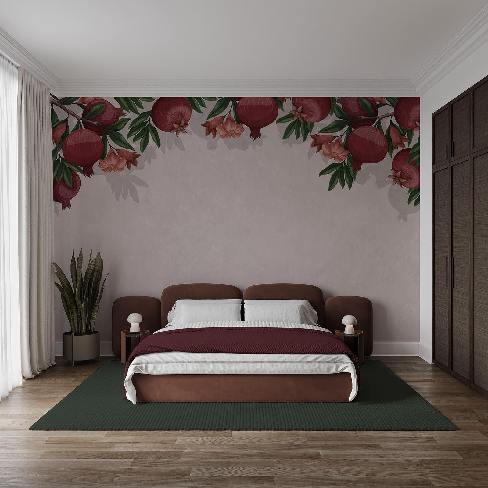 Papel pintado con un estampado de frutos rojos y flores Papel pintado con un estampado de frutos rojos y flores