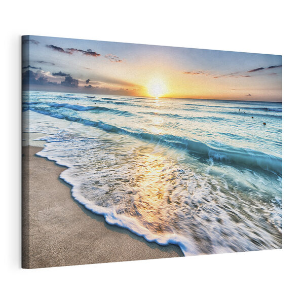 Cuadros Cuadros Una playa con olas y una puesta de sol (SKU: s08091)