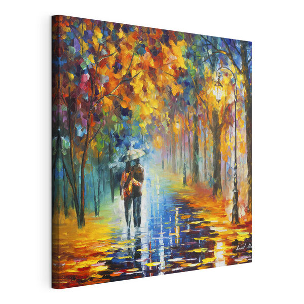 Cuadros A painting of a couple walking in a park with trees and a lamp post (SKU: s15186) Cuadros A painting of a couple walking in a park with trees and a lamp post (SKU: s15186)