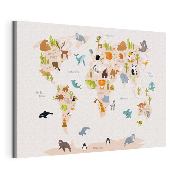 Cuadros Un mapa del mundo con animales (SKU: s31807) Cuadros Cuadros Un mapa del mundo con animales (SKU: s31807)