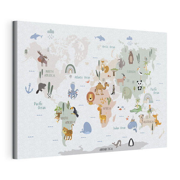 Cuadros Un mapa del mundo con animales (SKU: s32082) Cuadros Cuadros Un mapa del mundo con animales (SKU: s32082)